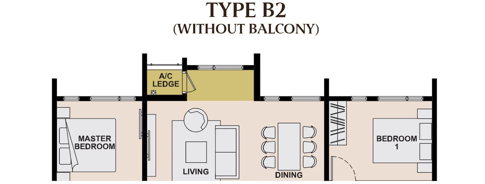 The Queenswoodz floor plan Type B2, 936 sq ft, 3 bed, 2 bath