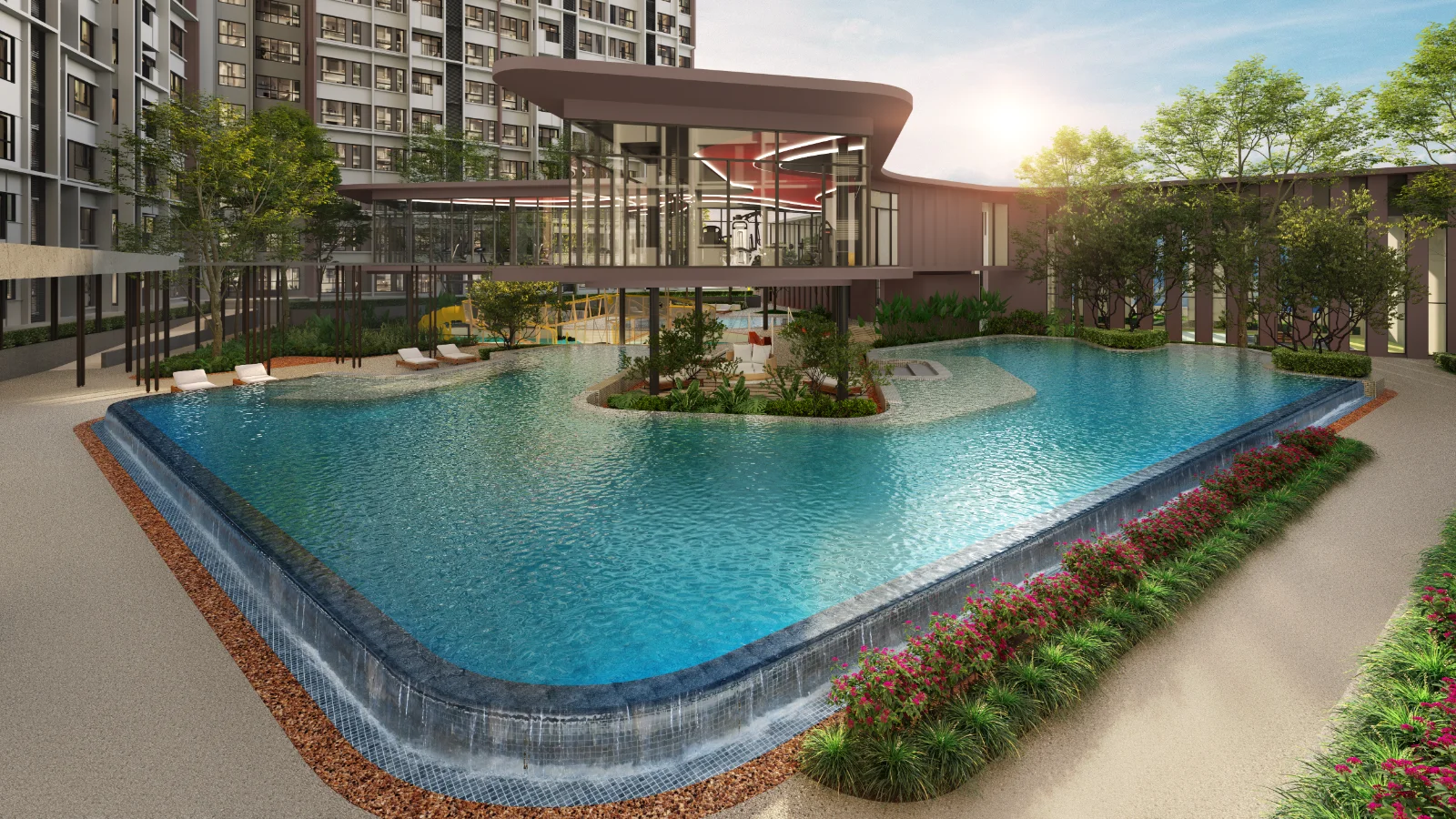 The Queenswoodz Leisure Pool on the Level 8 facility deck, artist's impression